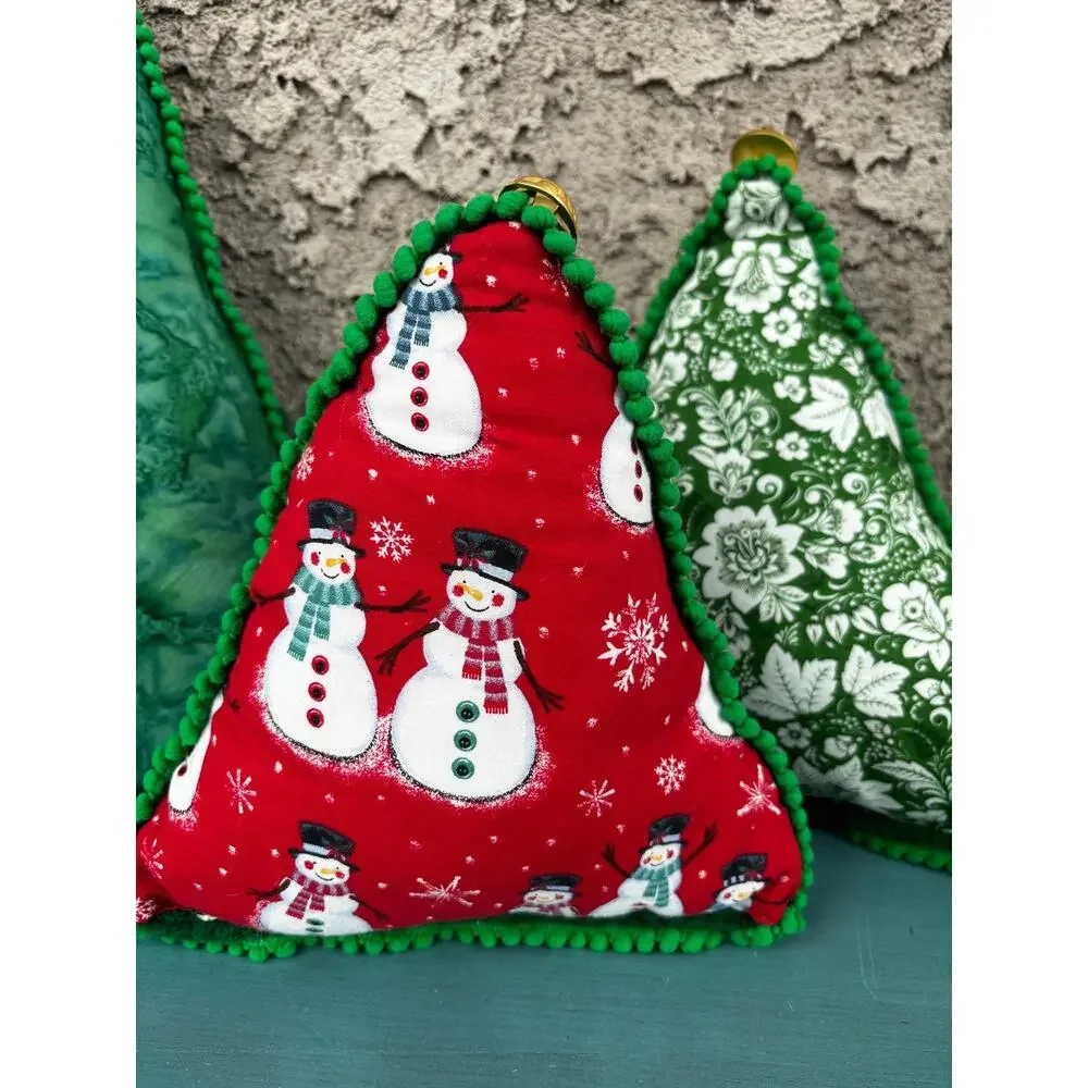 Reversible Handmade Tree Shaped Throw Pillow Set: Green Holiday Home Decor